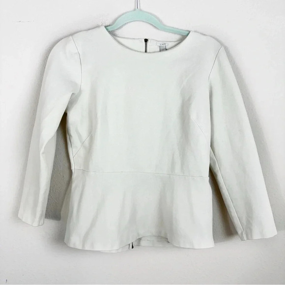 J.Crew Ponte Peplum Zipper Back Blouse Women's Size S Ivory Long Sleeve - Picture 9 of 9